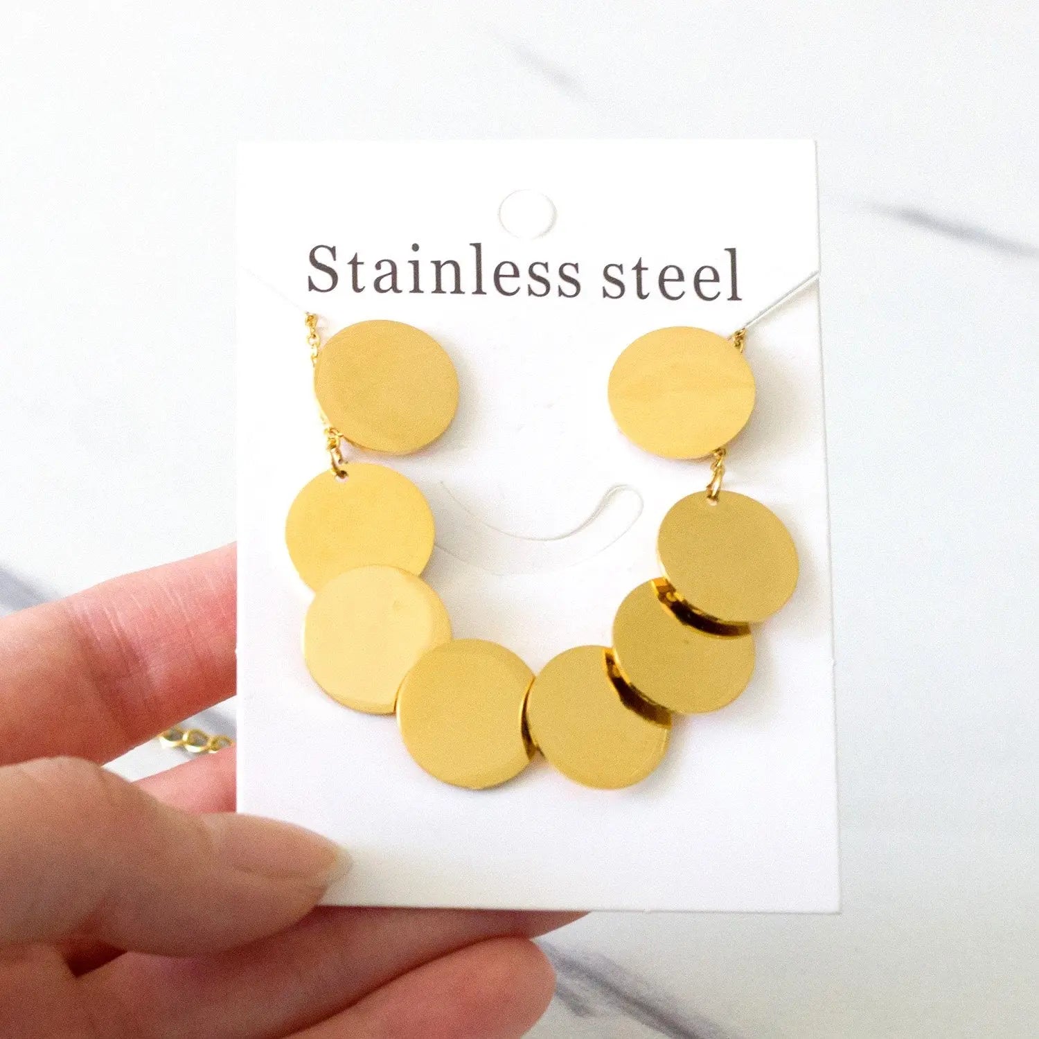 Stainless Steel Round Paillettes Trendy Necklaces Earrings Sets Jewelry Set Gold/Silver Color For Lovers Woman Gift asonjewelry